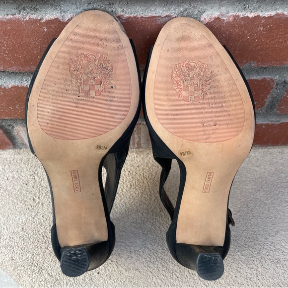 Vince Camuto Omally black leather peep toe 4” heels - Sz 9 - Picture 6 of 9